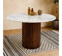 Wyld Haus Alabama Ribbed Mango Wood Round Dining Table With Marble Top