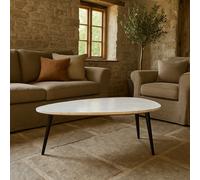 Wyld Haus Alabama White Marble Oval Coffee Table With Black Hairpin Legs
