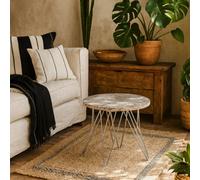 Wyld Haus Alba Round Side Table, Grey Brown Spider Marble Top, Chromed Wire Legs