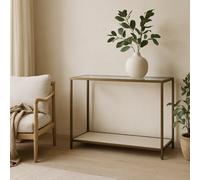 Wyld Haus Aracaju Ivory Shagreen And Brass Glass Top Console Table