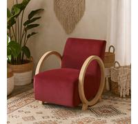 Wyld Haus Aracaju Plum Red Velvet Armchair With Oak Ring Arms