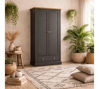 Wyld Haus Ardee 2-Door Dark Grey Wardrobe With Natural Oak Top And 1 Drawer