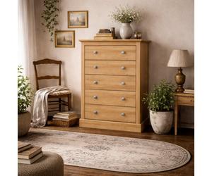 Wyld Haus Ardee Natural Oak 5-Drawer Tall Chest Of Drawers