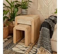 Wyld Haus Arizona Set Of 2 Mango Wood Nesting Tables With Drawer, Carved Fluted Design