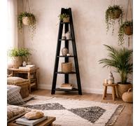 Wyld Haus Athy Black Corner Ladder Shelf - 4-Tier Wooden Shelving Unit