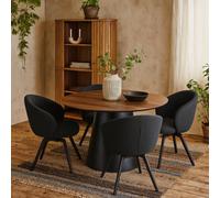 Wyld Haus Auckland 120Cm Round Dining Set - Natural Oak Effect Table With Black Base + 4 Black Swivel Chairs