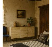 Wyld Haus Bali Extra Large Mango Wood Sideboard Gold Inlays 3 Drawers 2 Doors in Brown Wyld Haus Brown