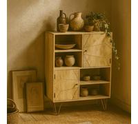 Wyld Haus Bali Light Gold Display Cabinet 2 Doors 4 Shelves in Brown Wyld Haus Brown