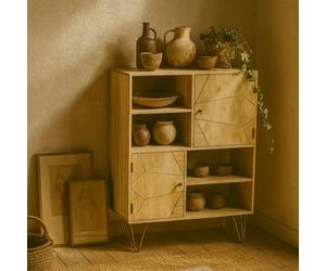Wyld Haus Bali Light Gold Display Cabinet 2 Doors 4 Shelves Matt Finish 1200X400X1350mm