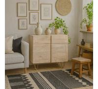 Wyld Haus Bali Light Natural Mango Wood Sideboard With Gold Inlays, 2 Drawers, 2 Doors, 2 Shelves