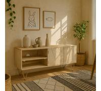 Wyld Haus Bali Light Natural Mango Wood Tv Media Unit With Gold Metal Inlays