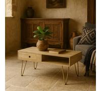Wyld Haus Bali Mango Wood Coffee Table Light Natural Finish Gold Inlays in Brown Wyld Haus Brown