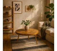Wyld Haus Bali Round Mango Wood Coffee Table With Gold Inlays, 80Cm