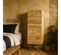 Wyld Haus Bali Tall 5-Drawer Mango Wood Chest With Gold Inlays, Light Natural Finish