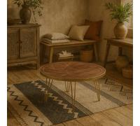 Wyld Haus Bandung Dark Mango Wood And Gold Round Dining Table