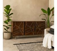 Wyld Haus Bandung Dark Mango Wood And Gold Sideboard Large 3 Drawers 2 Doors