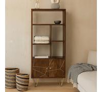 Wyld Haus Bandung Dark Mango Wood & Gold Large Bookcase 2 Doors 5 Shelves