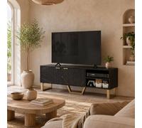 Wyld Haus Baseva 140cm Black Marble Effect TV Unit Fluted Doors & Gold Finger Wyld Haus Black