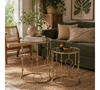 Wyld Haus Basu Gold Metal And Tempered Glass Set Of 2 Round Nesting Coffee Tables - Nesting Tables Range
