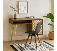Wyld Haus Beijing Mango Wood Desk 1 Drawer 1 Door Gold Geometric Pattern