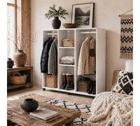 Wyld Haus Belario White Double Open Wardrobe With Shelves, Hanging Rails And Lockable Wheels - 120 X 40 X 128 Cm