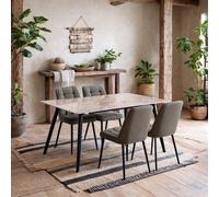 Wyld Haus Belfast Brown Ceramic Dining Table With Black Steel Base And 4 Taupe Fabric Chairs