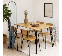Wyld Haus Belgrade Dining Set Natural Oak Table With Black Steel Frame And 4 Melamine Chairs