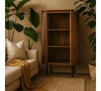 Wyld Haus Birmingham Slatted Mango Wood Display Bookcase in Brown Wyld Haus Brown