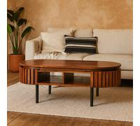 Wyld Haus Birmingham Slatted Mango Wood Rectangular Coffee Table Storage Shelf in Brown Wyld Haus Brown