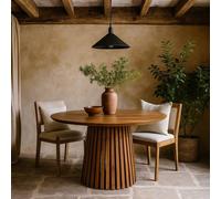 Wyld Haus Birmingham Slatted Mango Wood Round 4 Seater Dining Table in Brown Wyld Haus Brown