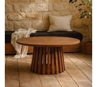 Wyld Haus Birmingham Slatted Mango Wood Round Coffee Table in Brown Wyld Haus Brown