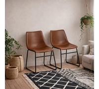 Wyld Haus Bogense Set Of 2 Tan Faux Leather Dining Chairs With Cream Stitching