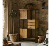 Wyld Haus Bologna Bookcase - Matte Black Steel Frame With Wild Oak Shelves, 2 Doors 3 Drawers
