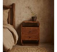 Wyld Haus Bologna Chestnut Mango Wood Curved 2-Drawer Bedside Table