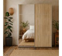 Wyld Haus Bordeaux 180cm Sliding Door Wardrobe Natural Oak White Mirror Effect Wyld Haus Natural