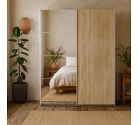 Wyld Haus Bordeaux 180Cm Sliding Double Wardrobe With Mirror And Oak Panels, 5 Shelves
