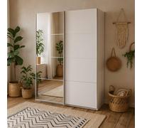 Wyld Haus Bordeaux 180cm White Sliding Wardrobe Full Length Mirror 5 Shelves Wyld Haus White