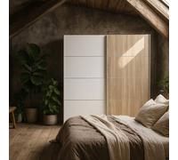 Wyld Haus Bordeaux White Natural Oak Double Sliding Door Wardrobe 5 Shelves Wyld Haus White