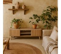 Wyld Haus Boston Natural Oak And Brown Marble 2 Door Tv Unit