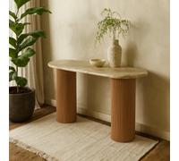 Wyld Haus Boston Natural Oak And Brown Marble Pedestal Console Table