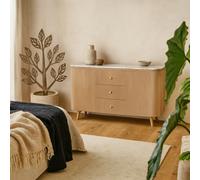 Wyld Haus Boston Natural Oak Sideboard With Brown Marble Top, 3 Drawers And 2 Doors