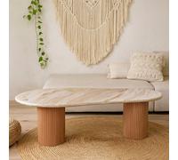 Wyld Haus Boston Oval Oak Pedestal Coffee Table With Brown Marble Top, 1200 X 400 mm