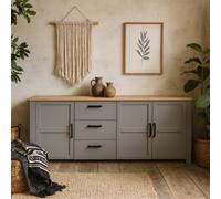 Wyld Haus Bramblecroft Large Grey And Natural Oak Sideboard 3 Door 3 Drawer