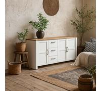 Wyld Haus Bramblecroft Large Sideboard, White Body With Natural Oak Top, 3 Doors & 3 Drawers
