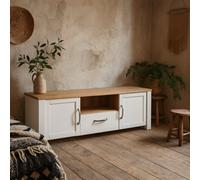 Wyld Haus Bramblecroft Tv Unit, White Body With Natural Oak Top, 2 Doors And 1 Drawer