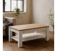 Wyld Haus Bramblecroft White And Natural Oak Rectangular Coffee Table With Lower Shelf