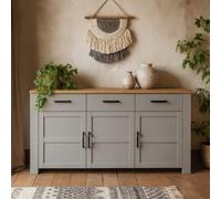 Wyld Haus Bramblecroft Wide Sideboard In Grey And Natural Oak 3 Door 3 Drawer