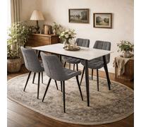 Wyld Haus Bramblewood 4 Seater Marble Effect Dining Set Table & 4 Chairs in White Wyld Haus White