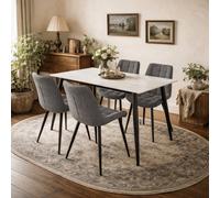 Wyld Haus Bramblewood 4-Seater Marble Effect Dining Set With 4 Grey Chenille Chairs