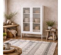 Wyld Haus Bramblewood White Matt Steel Cabinet With 2 Reeded Glass Doors And 3 Shelves 1015X650X360mm